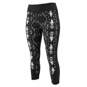 Fabletics Cropped Leggings Womens L Black Gray Abstract Yoga Workout Athletic